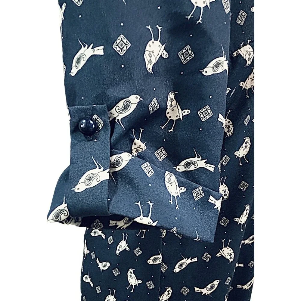 LILY ROSE Womens Shirt Dress Size Medium Bird Navy Blue Preppy Casual Shift Mini - Picture 6 of 16